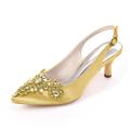 Women's Wedding Shoes Pumps Bling Bling Slingback Bridal Shoes Rhinestone Kitten Heel Pointed Toe Elegant Satin Buckle White Ivory Silver