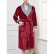 Men's Pajamas Robe Bathrobe Bath Gown Plain Stylish Casual Comfort Home Daily Bed Flannel Comfort Warm Lapel Long Sleeve Pocket Belt Included Fall Winter Wine Red
