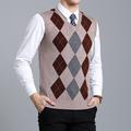 Men's Sweater Vest V Neck Ribbed Knit Acrylic Wool Blend Knit Patchwork Knitted Braided Drop Shoulder Spring Fall Winter Home Christmas Work Stylish Vintage Style Sleeveless Color Block Argyle Red