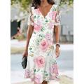 Women's Summer Dress Print Dress Floral Print Contrast Lace Scalloped Neck Lace Sleeve Midi Dress Fashion Streetwear Daily Vacation Short Sleeve Loose Fit Pink Summer Spring S M L XL XXL