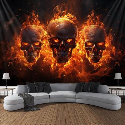 Halloween Fire Skulls Hanging Tapestry Wall Art Large Tapestry Mural Decor Photograph Backdrop Blanket Curtain Home Bedroom Living Room Decorations