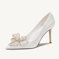 Women's Heels Wedding Shoes Dress Shoes Glitter Crystal Sequined Jeweled Wedding Party Wedding Heels Bowknot Stiletto Pointed Toe Elegant Faux Leather Loafer White 7 CM White 9 CM