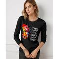 100% Cotton Butterfly Letter Print Women's Casual Daily T shirt Long Sleeve Crew Neck T shirt