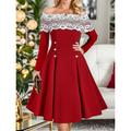 Women's Party Dress Cocktail Dress Red Dress Lace Patchwork Off Shoulder Half Sleeve Midi Dress Christmas Red Spring Winter