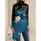 Women's Shirt Blouse Floral Casual Holiday Print Asymmetric Hem Red Long Sleeve Fashion High Neck Spring Fall