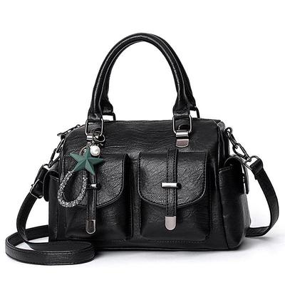 Women's Blue Faux Leather Handbag – Stylish Large Capacity Shoulder Bag with Pockets for Work Travel