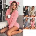 Women's Fleece Adult Onesies Bear Onesie Pajamas Pjs Pure Color Warm Simple Plush Party Home Fleece Hoodie Long Sleeve Fall Winter Skin powder Black