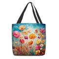 Women's Tote Shoulder Bag Canvas Tote Bag Polyester Shopping Daily Holiday Print Large Capacity Foldable Lightweight Flower Blue Fuchsia Green