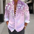 Valentines Day Floral Men's Casual 3D Printed Shirt Daily Wear Going out Weekend Spring Standing Collar Long Sleeve Blue, Purple, Green S, M, L Slub Fabric Shirt