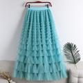 Women's Skirt Tutu Long Skirt Maxi Skirts Pleated Patchwork Layered Solid Colored Party Halloween Spring Fall Polyester Long Princess Summer Black White Light Green Pink