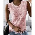 Tank Women's Black White Pink Solid Color Lace Street Daily Fashion Round Neck S