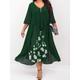 Women's Plus Size Curve Work Dress Floral V Neck Ruched 3/4 Length Sleeve Spring Summer Work Elegant Midi Dress Layered Formal Vacation Dress Wedding Guest Dress