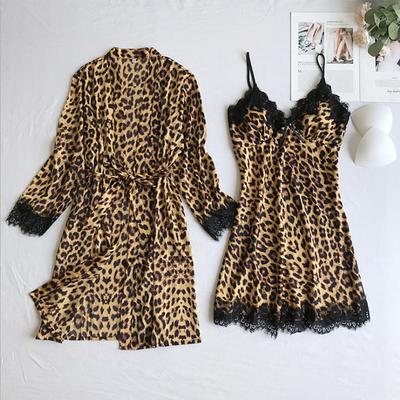 Women's Pajamas Robes Gown Nightgown Nighty 2 Pieces Leopard Simple Retro Hot Party Home Daily Breathable Gift V Wire Sleeveless Shorts Print Spring Fall Home Outfits