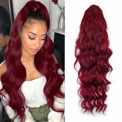 24 Inch Long Body Wave Ponytail hair Extension Synthetic Heat Resistant Wrap Around Drawstring Curly Wavy Ponytail Hairpieces for Women