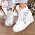 Women's Sneakers Height Increasing Shoes Platform Sneakers Comfort Shoes Daily Solid Color Plaid Embroidered Summer Satin Flower Lace Lace-up Wedge Heel Hidden Heel Round Toe Elegant Fashion Sporty