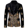 Men's Fall Wedding Party Casual Retro Sparkly Blazer Jacket Regular Regular Fit Print Black Wine Royal Blue 2024