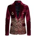 Men's Fall Wedding Party Casual Retro Sparkly Blazer Jacket Regular Regular Fit Print Black Wine Royal Blue 2024