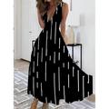 Women's Swing Dress A Line Dress Stripe Print V Neck Maxi long Dress Fashion Streetwear Outdoor Daily Sleeveless Regular Fit Black And White Black White Summer Spring S M L XL XXL