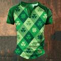 St.Patrick's Day Clovers T-Shirt Mens 3D Shirt For St. Patrick 'S Day Green Cotton Graphic Plaid Color Block Fashion Designer Comfortable Men'S 3D Print Henley Tee Daily St.Patrick'S