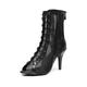 Women's Black Lace-Up Mesh Dance Boots with Peep-Toe and Stiletto Heel - Perfect for Latin Dance, Ballroom, and Performance Events
