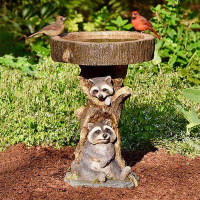 Bird Baths for Outdoors, Polyresin Animal Shape Bird Bath with Brown Pedestal, Handmade Wild Bird Feeder and Bird Bath Bowl, Garden Statue and Figurine for Outdoor, Garden, Lawn Yard Decorations