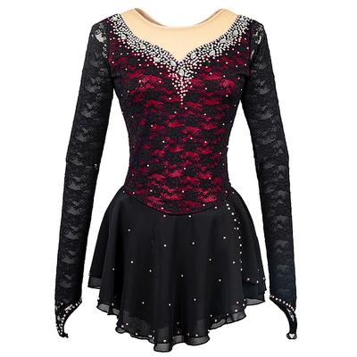 Figure Skating Dress Women's Girls' Ice Skating Dress Outfits Yellow Yellow Black Dark Red Open Back Mesh Spandex High Elasticity Training Practice Competition Skating Wear Solid Colored Classic