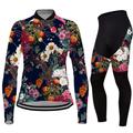 21Grams Women's Cycling Jersey with Tights Long Sleeve Mountain Bike MTB Road Bike Cycling Black Blue Purple Graphic Floral Botanical Bike Clothing Suit Thermal Warm 3D Pad Warm Breathable Quick Dry