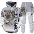 Men's Tracksuit Hoodies Set WhiteDark Gray BlackLight Grey Black Yellow Light Grey Hooded Graphic Tiger 2 Piece Print Sports Outdoor Casual Sports 3D Print Streetwear Basic Casual Spring Fall