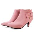 Women's Boots Heel Boots Daily Solid Colored Booties Ankle Boots Winter Bowknot Kitten Heel Pointed Toe Minimalism Nubuck Faux Suede Zipper Almond Black Pink