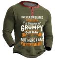 Graphic Letter Old Man Fashion Daily Casual Men's 3D Print Henley Shirt Casual Holiday Going out T shirt Black Navy Blue Army Green Long Sleeve Henley Shirt Spring Fall Clothing Apparel S M L XL