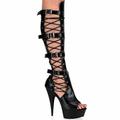 Women's Boots Stiletto Heel Boots Goth Boots Stripper Boots Party Evening Solid Colored Knee High Boots Stiletto Heel Round Toe British PU Lace-up Black
