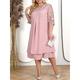 Women's Plus Size Curve Casual Dress Lace Dress Chiffon Dress Plain Midi Dress 3/4 Length Sleeve Lace Patchwork Crew Neck Fashion Outdoor Pink Navy Blue Fall Winter L XL XXL 3XL 4XL