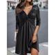 Women's Black Dress Casual Dress Plain Dress Mini Dress Ruched Knot Front Outdoor Daily Date Basic Classic V Neck Long Sleeve 2023 Regular Fit Black Color S M L XL XXL Size