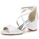 Women's Wedding Shoes Sandals Ladies Shoes Valentines Gifts Party Wedding Sandals Bridal Shoes Bridesmaid Shoes Buckle Chunky Heel Open Toe Satin Ankle Strap Black White Ivory