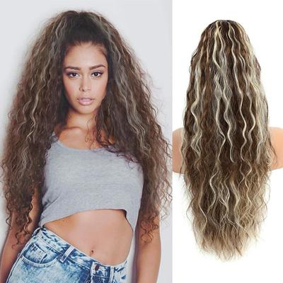 26 Inch Curly Drawstring Ponytail Extension Long Synthetic Natural Wavy Clip in Ponytail Hair Extensions Fluffy Fake Pony Tails Hair Pieces for Women