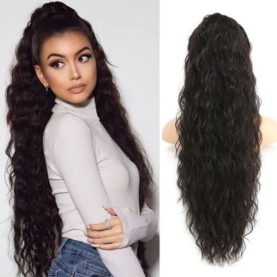 26 Inch Curly Drawstring Ponytail Extension Long Synthetic Natural Wavy Clip in Ponytail Hair Extensions Fluffy Fake Pony Tails Hair Pieces for Women