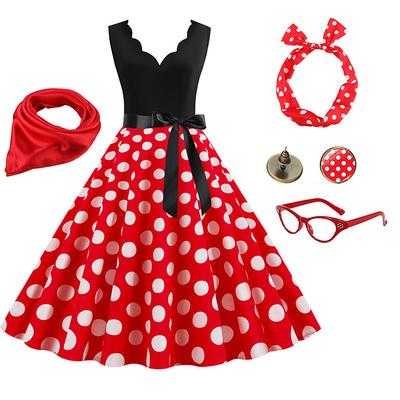 Women's A-Line Rockabilly Dress Polka Dots Swing Dress Flare Dress with Accessories Set 1950s Grease Outfits 60s Retro Vintage with Headband Scarf Earrings For Vintage Swing Party Dress