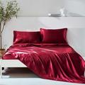 4-Piece Bed Sheets Set Deep Pocket Luxury Silk Satin Cooling Soft Plain Includes 1 Flat Sheet 1 Fitted Sheet 2 Pillowcase Suit