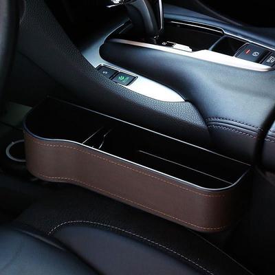 Leather Car Seat Gap Filler Organizer with Cup Holder, Multifunctional Storage Box for Vehicle Seat Side