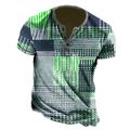 Fathers Day Cityscape T-Shirt Mens Graphic Henley Stripe Clothing Apparel 3D Print Outdoor Daily Short Sleeve Button Down Fashion Designer Comfortable Checkered Casual Grey Geometric Pattern Cotton Bu