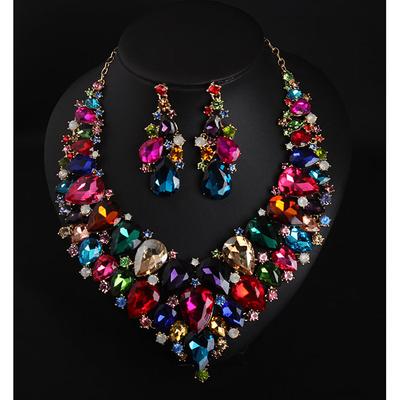 Bridal Jewelry Sets 1 set Crystal Rhinestone Alloy 1 Necklace Earrings Women's Statement Colorful Cute Fancy Pear irregular Jewelry Set For Party Wedding