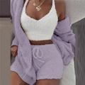 Women's Fleece Loungewear Sets 3 Pieces Fluffy Fuzzy Warm Pajama Pure Color Sport Plush Casual Home Daily Bed Cotton Blend Breathable V Wire Long Sleeve Shorts Elastic Waist Fall Winter Pink Purple