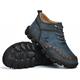 Men's Boots Retro Plus Size Handmade Shoes Fleece lined Walking Casual Outdoor Daily Suede Cowhide Slip Resistant Lace-up Black Yellow Blue Fall Winter