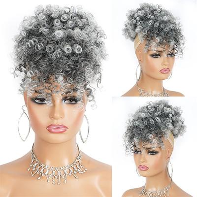 Afro Puff Drawstring Ponytail with Kinky Curly Hair Clip in Bangs Short Ponytail Hair Extensions Updo Hairpieces for Black Women