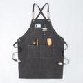 Chef Apron Black for Men Women with Pocket, Cotton Canvas Work Apron Cross Back Heavy Duty Adjustable