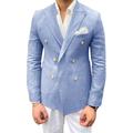 Men's Linen Blazer Jacket Beach Wedding Casual Tailored Fit Solid Colored Double Breasted Six-buttons Black Pink khaki Dark Blue Light Blue 2024