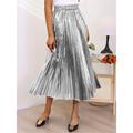 Women's Swing Long Skirt Midi Skirts Pleated Shiny Metallic Long Solid Colored Sparkly Halloween Street All Seasons Polyester Fashion Shiny Silver Black Golden Light Gold