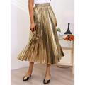 Women's Swing Long Skirt Midi Skirts Pleated Shiny Metallic Long Solid Colored Sparkly Halloween Street All Seasons Polyester Fashion Shiny Silver Black Golden Light Gold