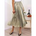 Women's Swing Long Skirt Midi Skirts Pleated Shiny Metallic Long Solid Colored Sparkly Halloween Street All Seasons Polyester Fashion Shiny Silver Black Golden Light Gold