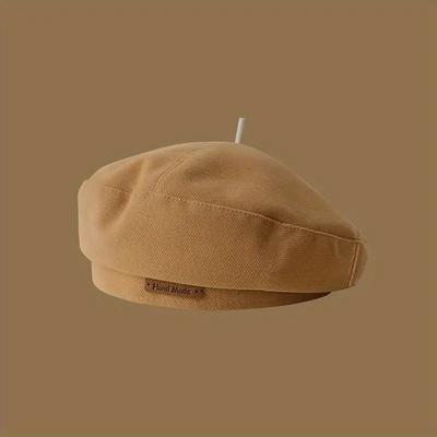 1pc Trendy Casual Brown British Beret With Letter Patched For Women Autumn Winter Painter Fedora Hat